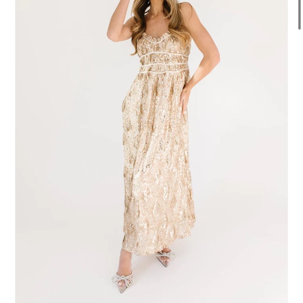 Floor length champagne Sequin Dress